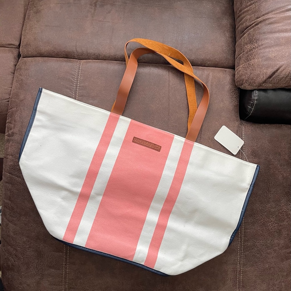 Stylish Coral and White Canvas Tote Bag